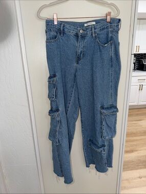 PacSun Women's 90's Baggy Wide Leg Raw Hem Cargo Jeans | 26